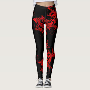 Leggings Diseño de Swirls Red & Black Girly