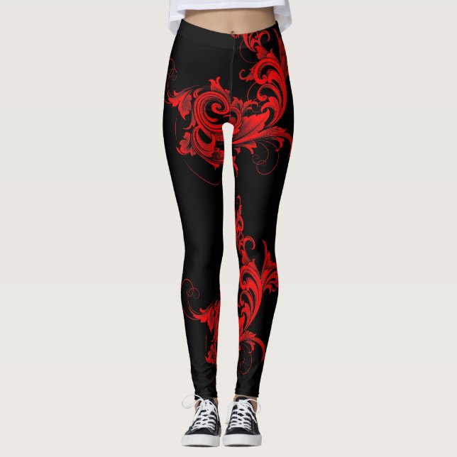 Leggings Diseño de Swirls Red & Black Girly (Anverso)