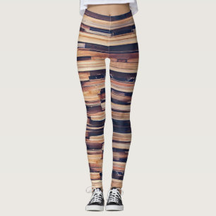 Leggings Diseño de tablas de madera geométrica marrón