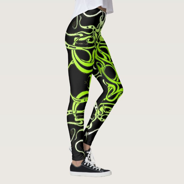 Leggings Diseño de tatuaje tribal Personalizado verde (Derecha)