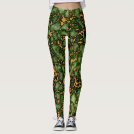 Leggings Diseño de textura de mármol verde y dorado de Gran