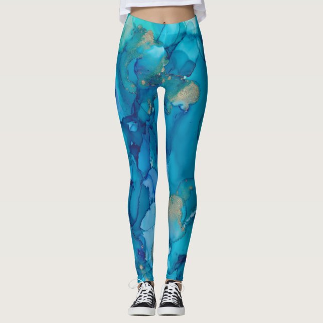 Leggings Diseño de tinta azul/dorada de las piernas (Anverso)