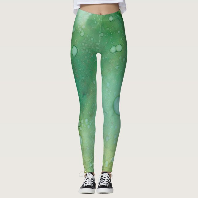 Leggings Diseño de tinta verde de las piernas (Anverso)