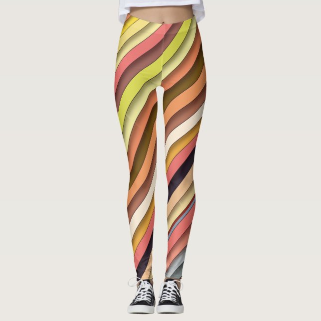 Leggings Diseño de tiras geométricas de varios colores (Anverso)