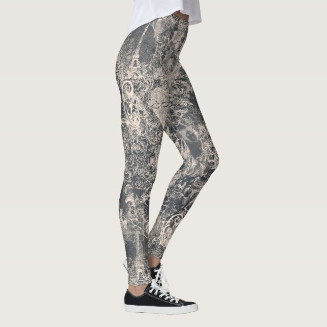 Leggings Diseño de Toile de París negro elegante (Derecha)