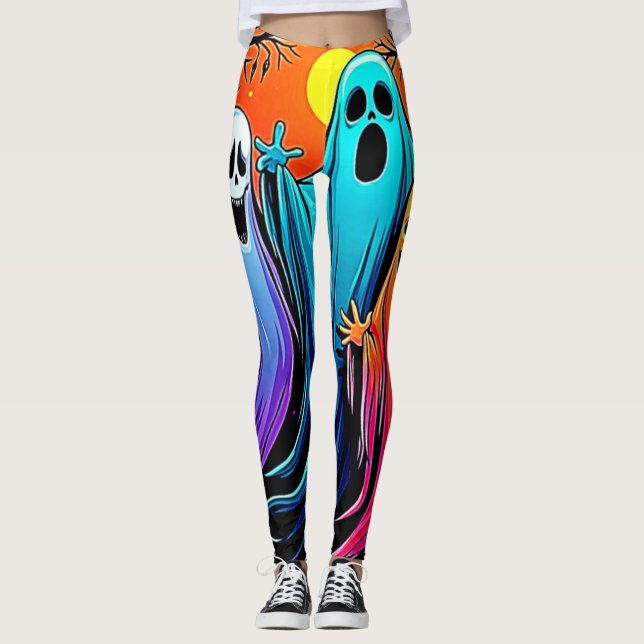Leggings Diseño de tres fantasmas fantasmales de Halloween (Anverso)