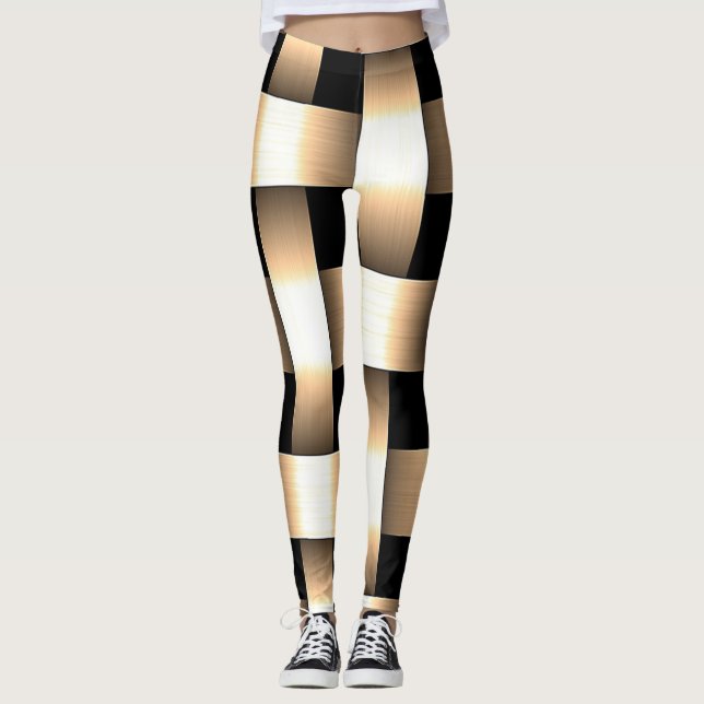 Leggings Diseño de trineo dorado ~ Tan ~ Negro ~ Oro ~ ~ (Anverso)