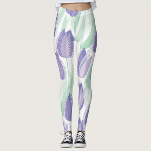 Leggings Diseño de tulipanes: floral violeta pálida.