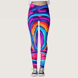 Leggings Diseño de túnel de arte geométrico neón vibrante