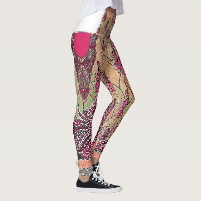 Leggings diseño de un patrón de paisajes rosa y marrón (Derecha)