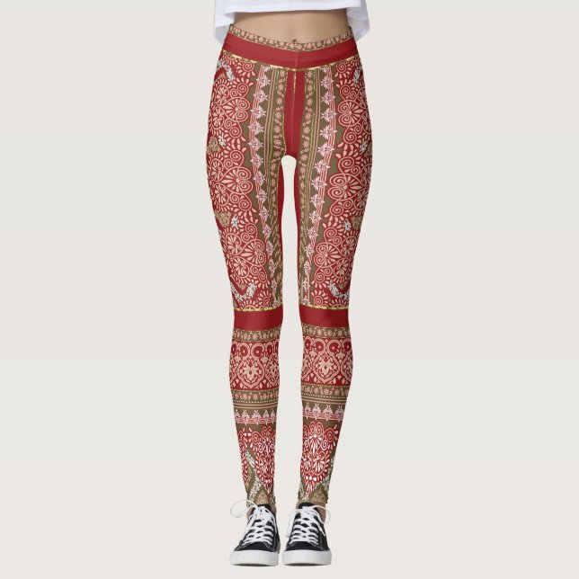 Leggings diseño de un patrón rojo y beige_ (Anverso)
