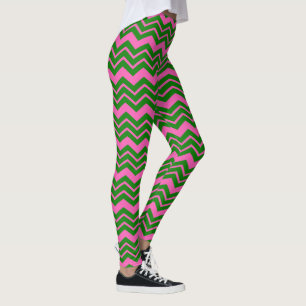 Leggings Diseño de zigzag Chevron verde rosa