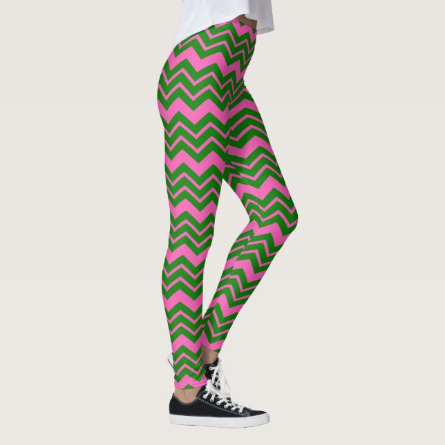 Leggings Diseño de zigzag Chevron verde rosa  (Derecha)