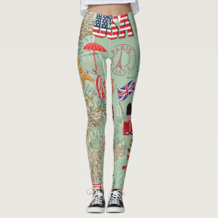 Leggings Diseño del amante de los viajes Mapas mundiales Es