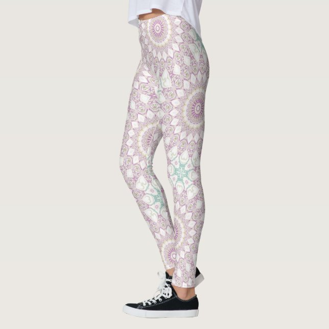 Leggings Diseño del patrón de Mandala Lavender y Pastel Ver (Izquierda)