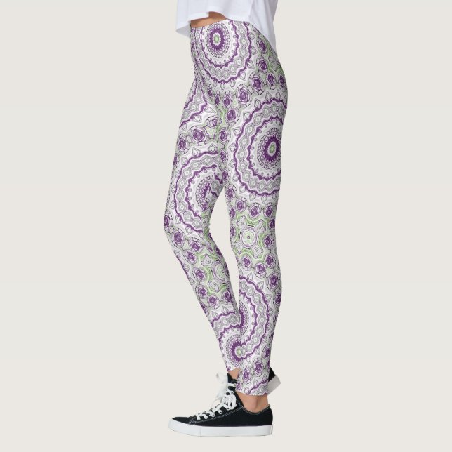 Leggings Diseño del patrón de Mandala morado y verde (Izquierda)