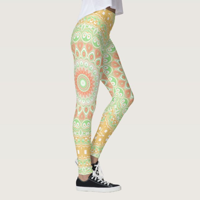 Leggings Diseño del patrón de Mandala verde amarillo y amar (Derecha)