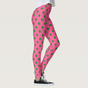 Leggings Diseño del patrón de puntos de polca verde sobre r