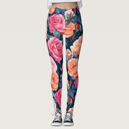 Leggings Diseño del patrón de Rosas de Naranja rosado rojo