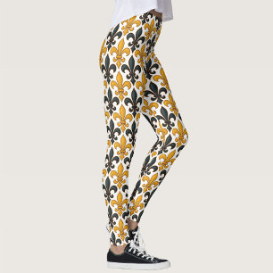 Leggings Diseño del patrón Fleur-de-lis amarillo negro barr