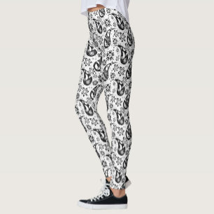 Leggings Diseño del patrón Paisley floral blanca