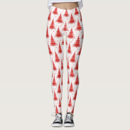 Leggings Diseño del patrón rojo del árbol de Navidad