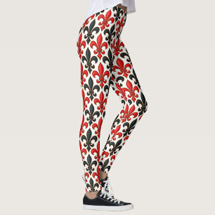 Leggings Diseño del patrón rojo negro barroco Fleur-de-lis