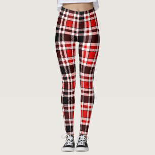 Leggings Diseño del patrón Tartán de Flannel Blanco Rojo