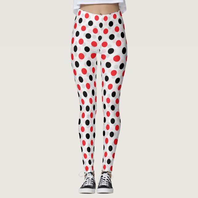 Leggings Diseño del patrón textil de puntos de polka negro  (Anverso)