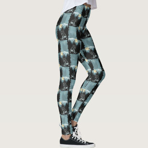 Leggings Diseño del patrón Wolf Howling At Moon