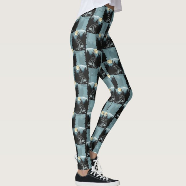 Leggings Diseño del patrón Wolf Howling At Moon (Subido por el creador)
