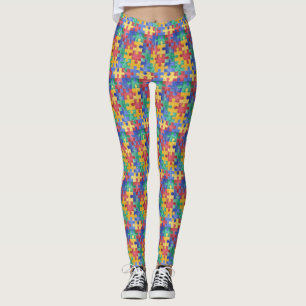 Leggings Diseño del rompecabezas de la acuarela de la