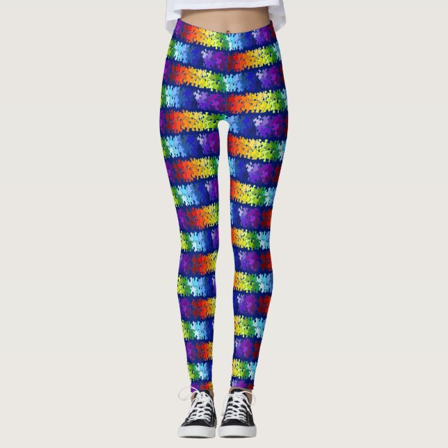 Leggings Diseño del rompecabezas del arco iris de la (Anverso)