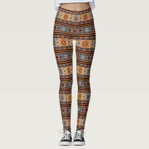 Leggings Diseño del Suroeste Patrón Tribal de Adobe Gray Br