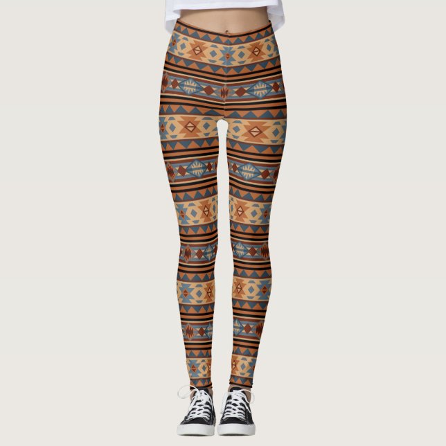 Leggings Diseño del Suroeste Patrón Tribal de Adobe Gray Br (Anverso)