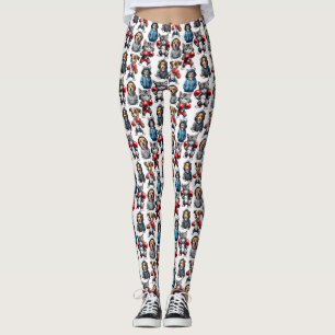 Leggings Diseño divertido de patrones de perros gatos en bo