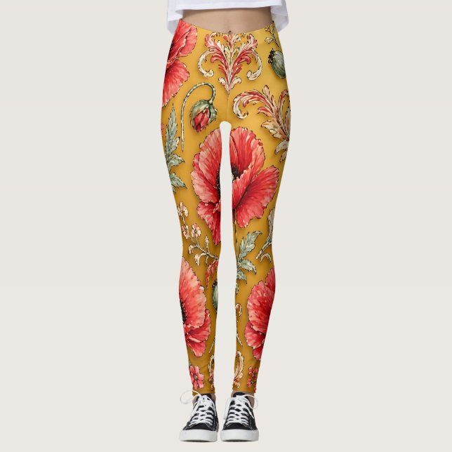 Leggings Diseño dorado de amapola fleur (Anverso)