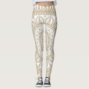 Leggings Diseño dorado y blanco de lujo Mandala floral Yoga