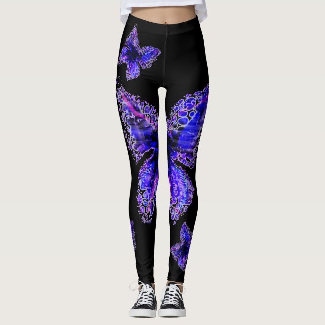 Leggings Diseño elegante azul del modelo de mariposa, (Anverso)