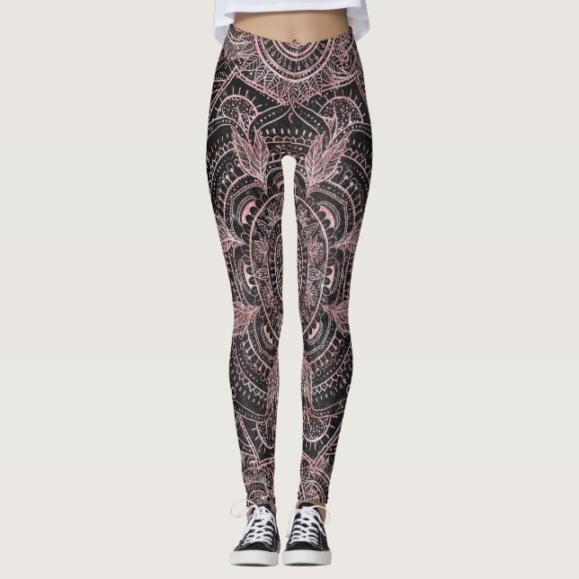 Leggings Diseño elegante Boho Rosa Gold Grey Mandala (Anverso)