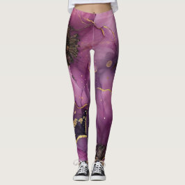 Leggings diseño elegante de flores de color rosa y dorado