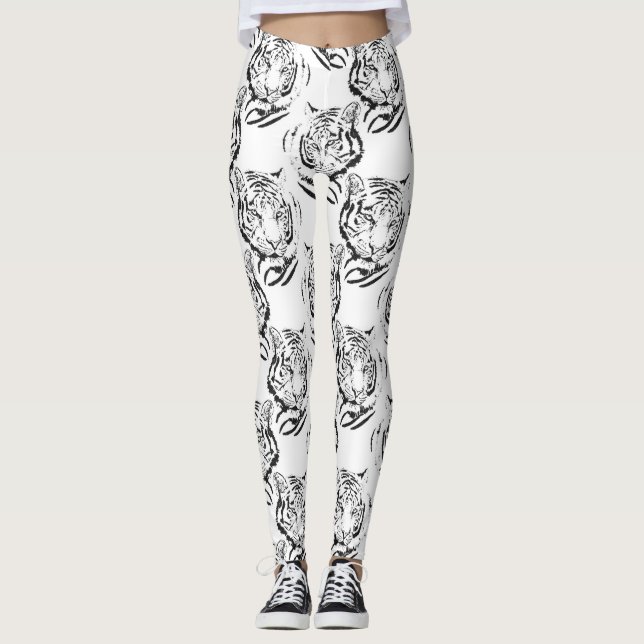 Leggings Diseño elegante de impresión de cabezal blanco y n (Anverso)