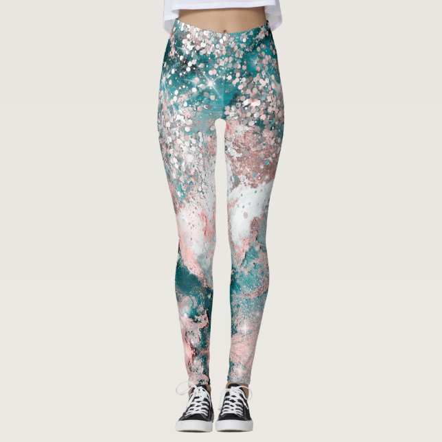 Leggings Diseño elegante del Rosa de galaxia azul Verde azu (Anverso)