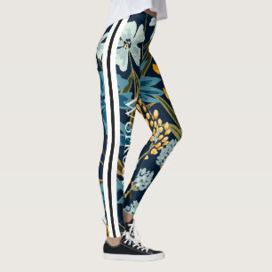 Leggings Diseño elegante Flores azul de la marina para entr