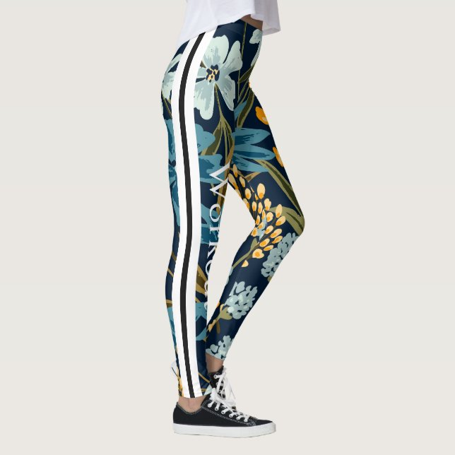 Leggings Diseño elegante Flores azul de la marina para entr (Derecha)