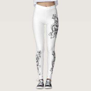 Leggings Diseño exclusivo de las polainas. Sculls blancos y