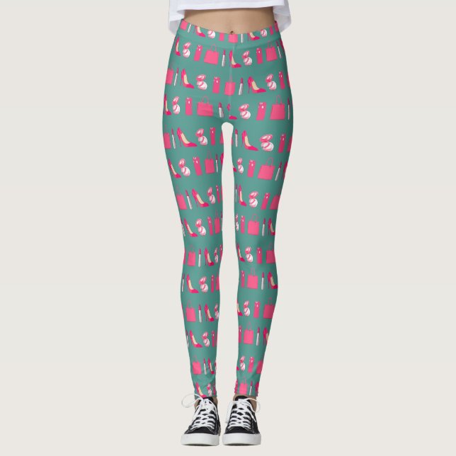 Leggings Diseño femenino verde azulado y rosado de las (Anverso)