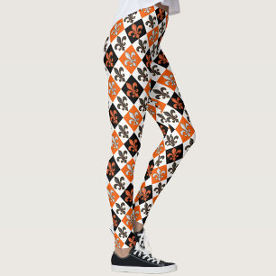 Leggings Diseño Fleur-de-lis con cuadros blancos negros nar