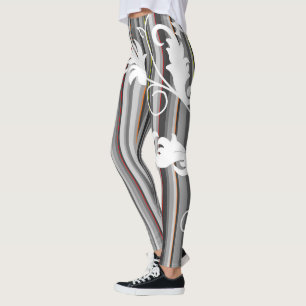 Leggings Diseño floral blanco con raya gris