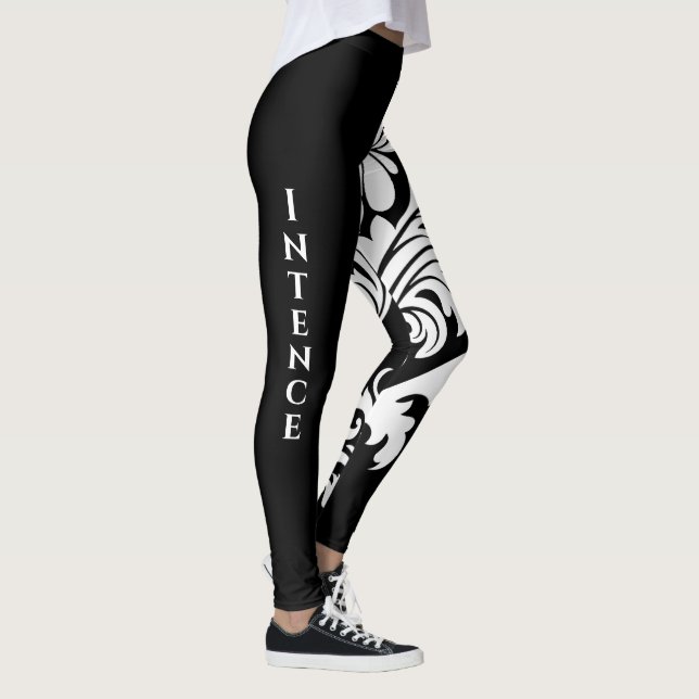 Leggings Diseño floral blanco intenso, negro en una pierna (Derecha)